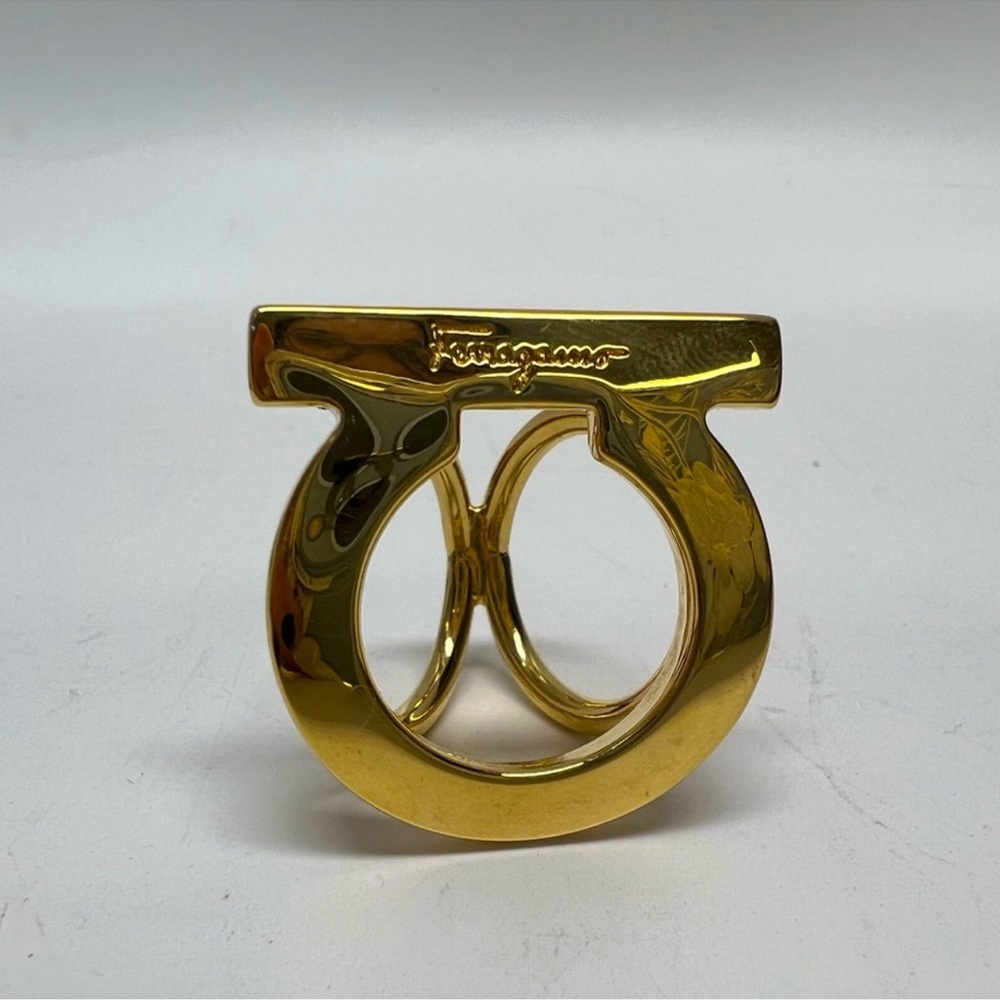 Authentic Salvatore Ferragamo Gold Gancini Scarf Ring - Picture 2 of 4